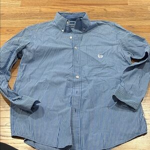 Chaps Blue and White Vertical Stripe Button-Down Shirt